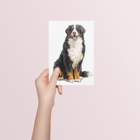 Watercolor Bernese Mountain Dog Portrait Print – Unframed Wall Art Poster - Picture 5 of 5